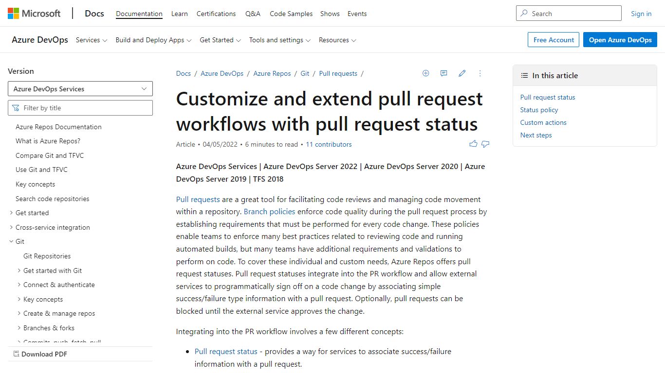 Pull request workflow extensibility - Azure Repos | Microsoft Docs
